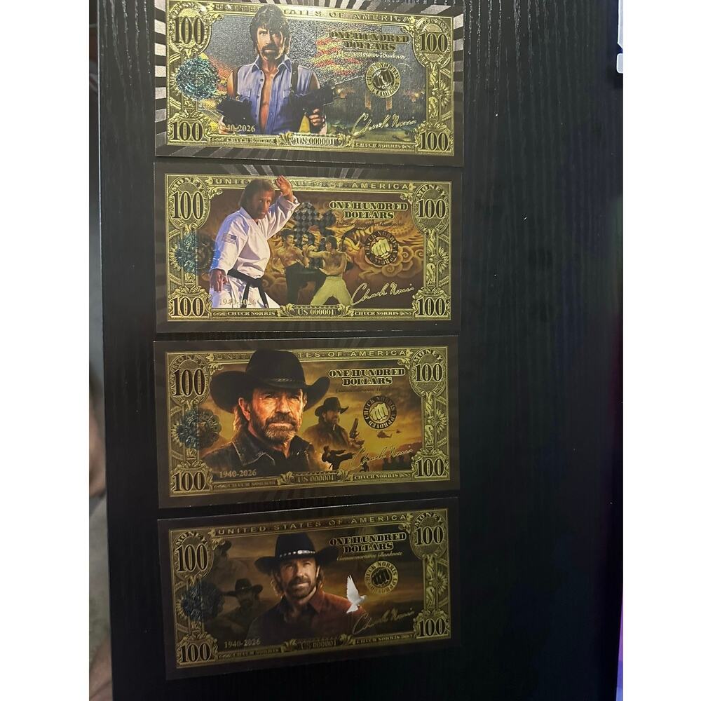 Chuck Norris 4 Piece Gold Foil $100 Novelty Collectible Note Set